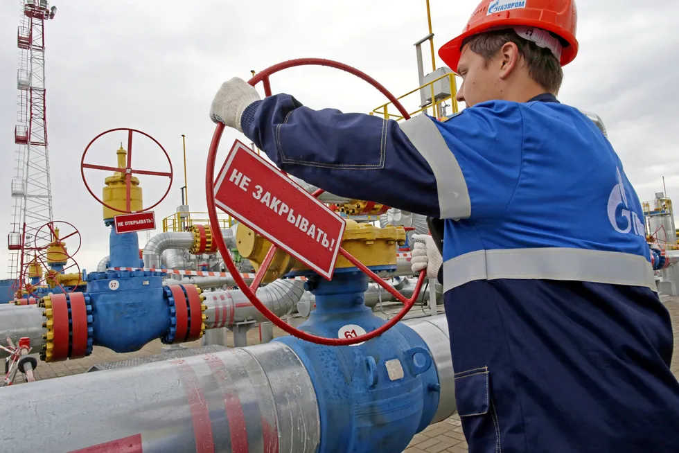 Gas politics: a worker at a Gazprom-operated gas pipeline facility in Russia