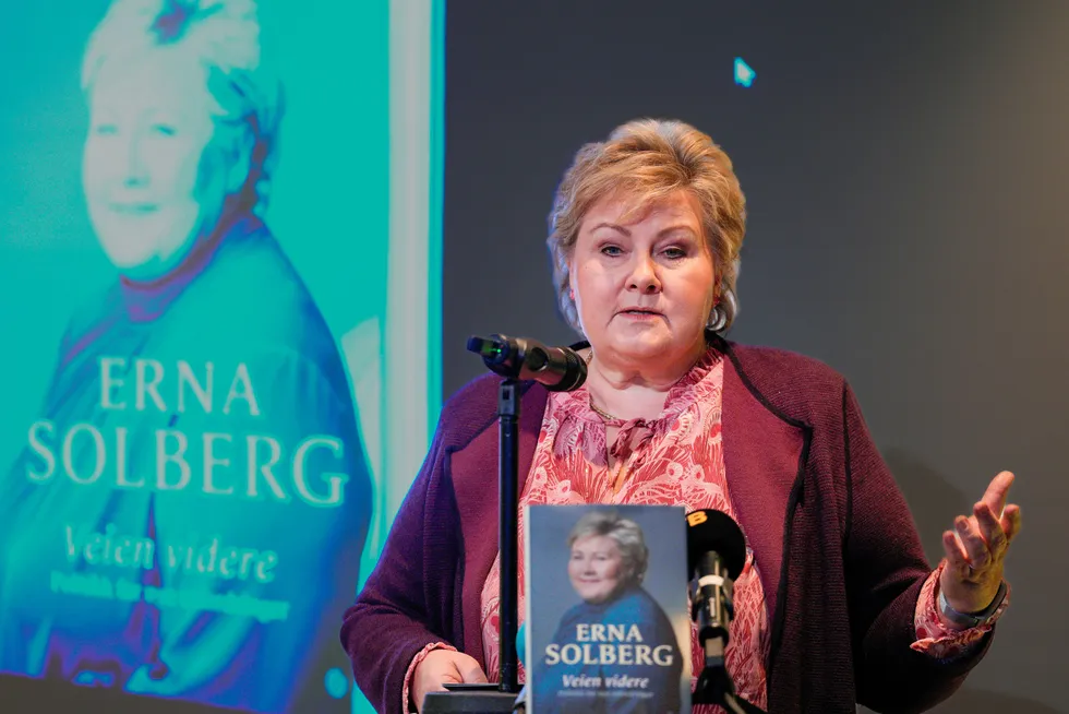 Høyres leder Erna Solberg under lanseringen av boken «Veien videre».