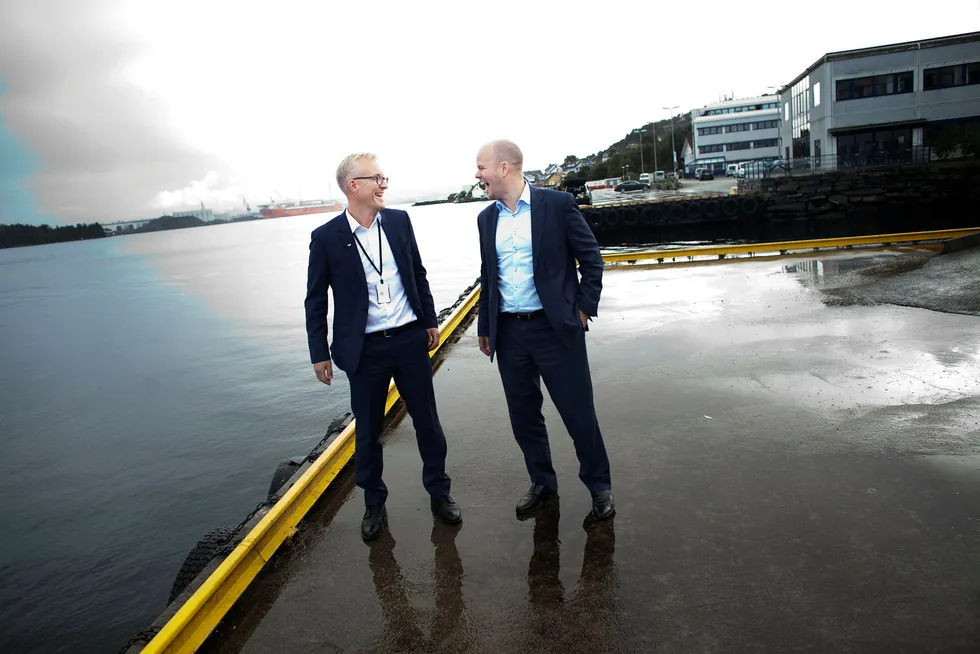 Egil Messmer (til venstre) har gjort det igjen. 1,5 år etter at han startet opp selskapet Wexus selges 60 prosent av aksjene til Norvestor og Tor Erling Gunnerød for rundt 150 millioner kroner. Foto: Tomas Larsen