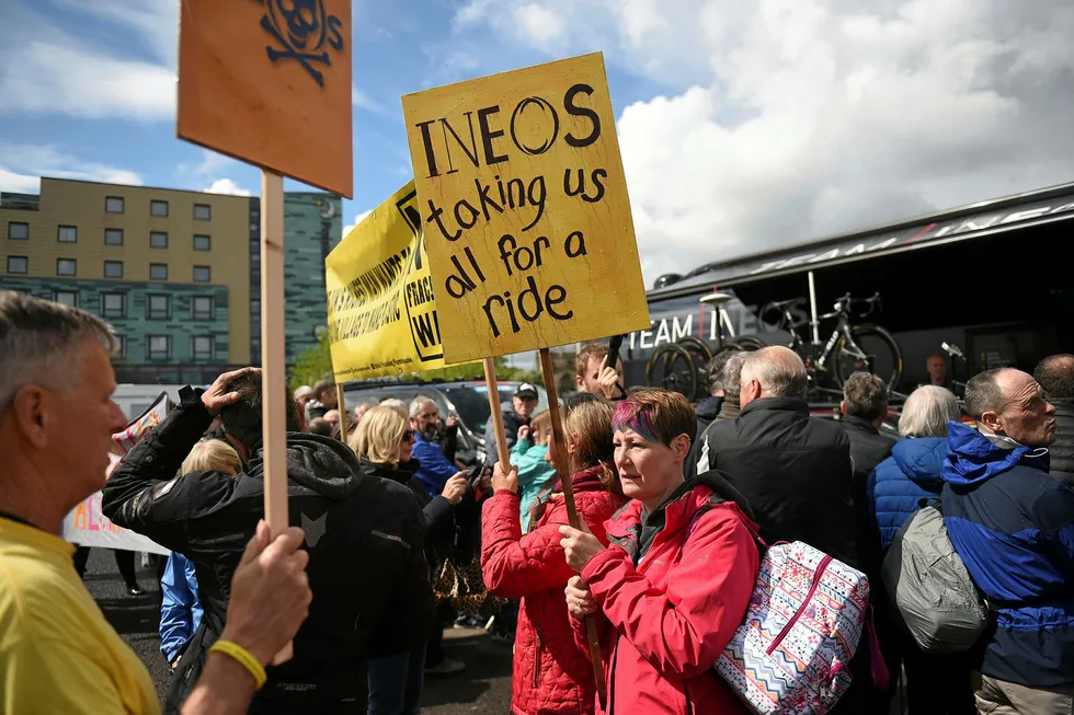 Team Ineos rides out frack protest