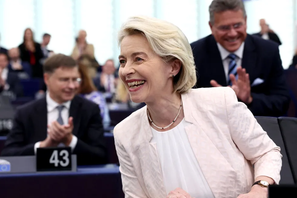 Europakommisjonens president Ursula Von der Leyen uttrykte i en tale i Europaparlamentet 18. juli (bildet) at EU trenger «ny tilnærming til konkurransepolitikken».