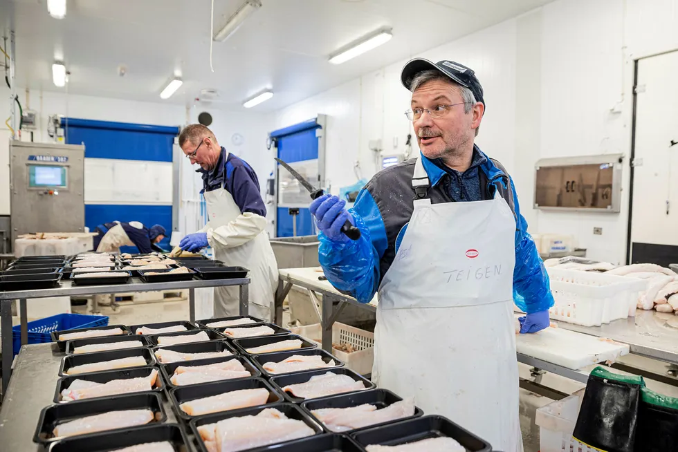 Fiskeskjærer Bjørn Helge Teigen har jobbet over 40 år med sjømat, men aldri opplevd lignende krise som nå. Karls fisk og skalldyr i Tromsø opplever en omsetningssvikt på anslagsvis 70 prosent på fersk fisk til restauranter og hoteller.