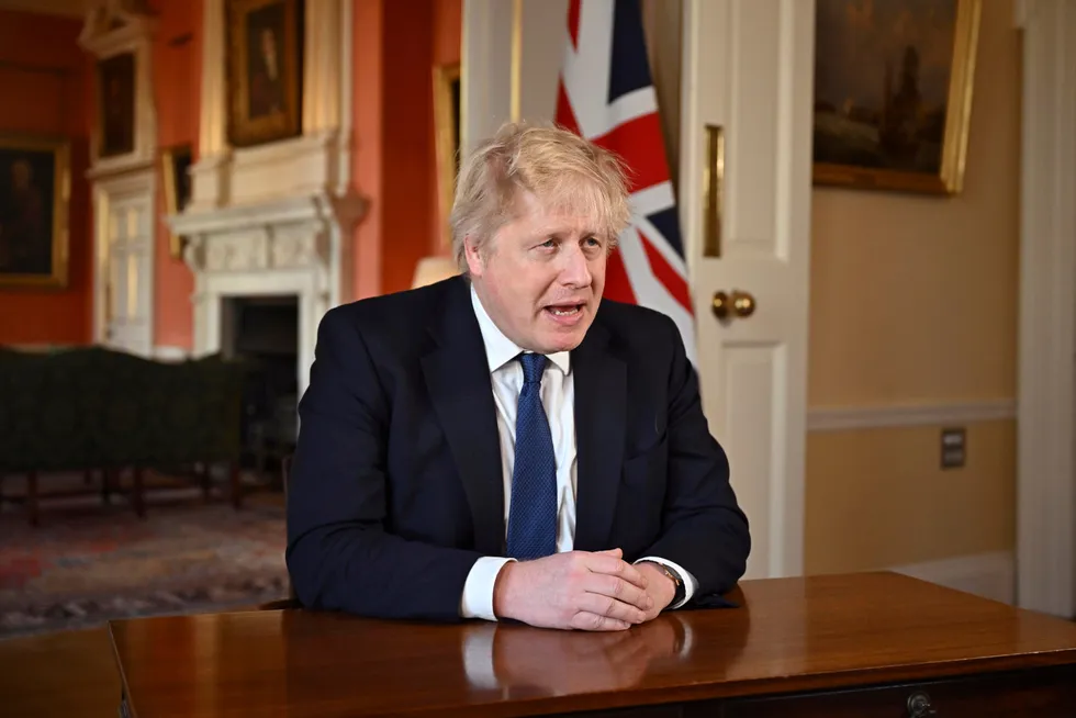 Rallying cry: UK Prime Minister Boris Johnson delivers an address following the attack by Russia on Ukraine in Downing Street on Thursday