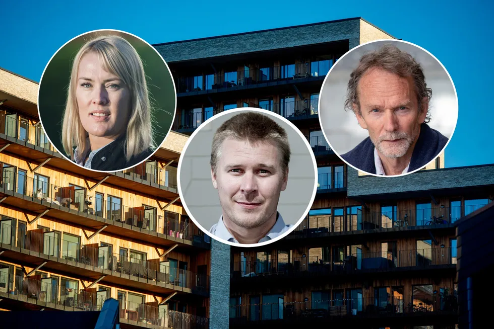 Boligforsker Mari O. Mamre og André K. Anundsen, samt sjeføkonom Harald Andreassen, venter boligprisfall ved rentehopp.