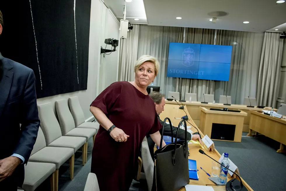 Finansminister Siv Jensen forklarte seg igjen for Stortingets kontrollkomité forrige uke. Foto: Gorm K. Gaare