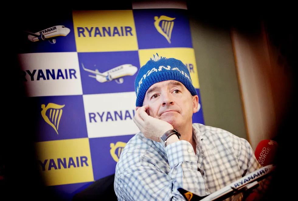 Ryanairs Michael O'Leary bekrefter at selskapet er i dialog med Rygge. Foto: Ida von Hanno Bast