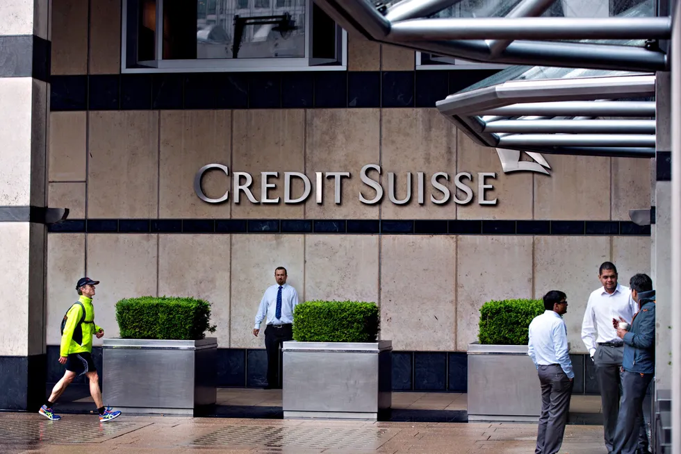 Bilde fra Credit Suisse' kontor i London, England.