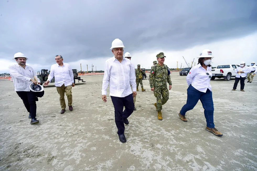 Spending: Mexico's President Andres Manuel Lopez Obrador visits the construction site of the Dos Bocas refinery in Tabasco state
