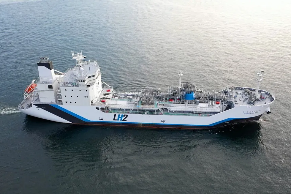 The liquefied hydrogen carrier Suiso Frontier, built in 2021 by Kawasaki Heavy Industries to prove the viability of transporting H2 from Australia to Japan.