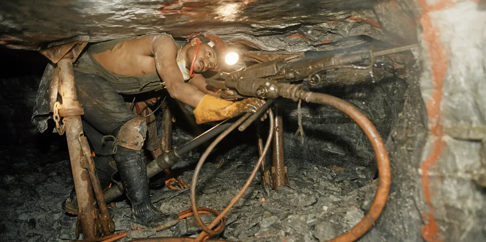 Miners drilling underground at Great Noligwa gold mine in South Africa
