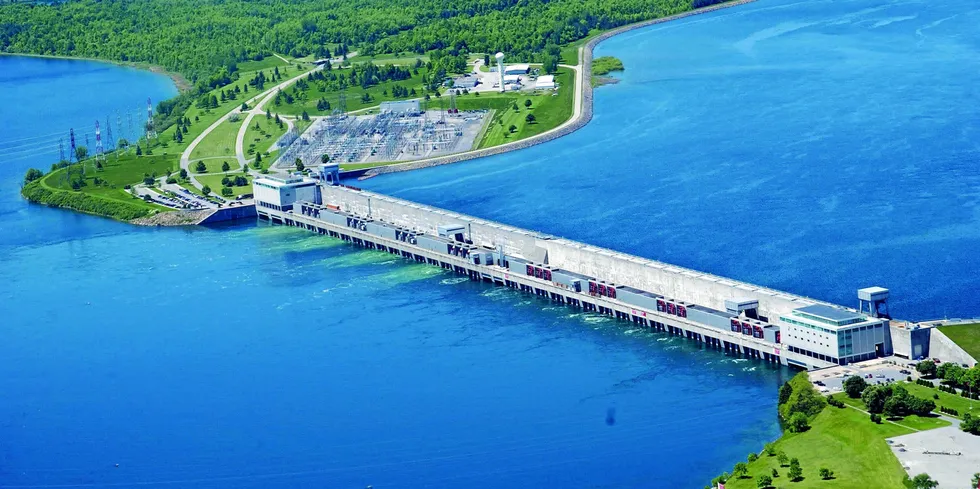 An aerial view of the St Lawrence hydropower plant that will supply the green power to the hydrogen project.