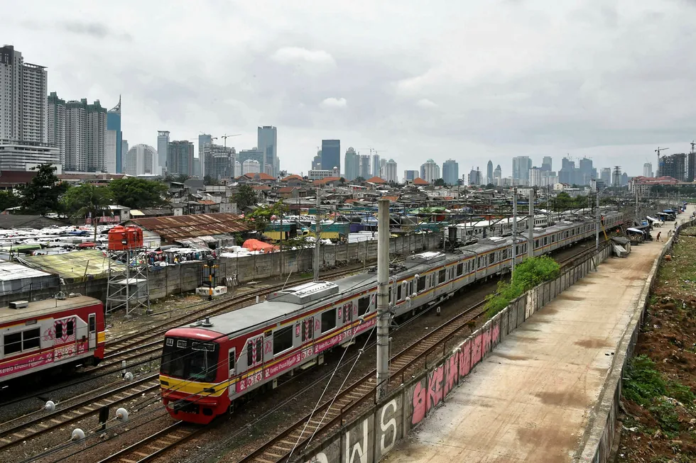 Moving forward: trains near central Jakarta, Indonesia