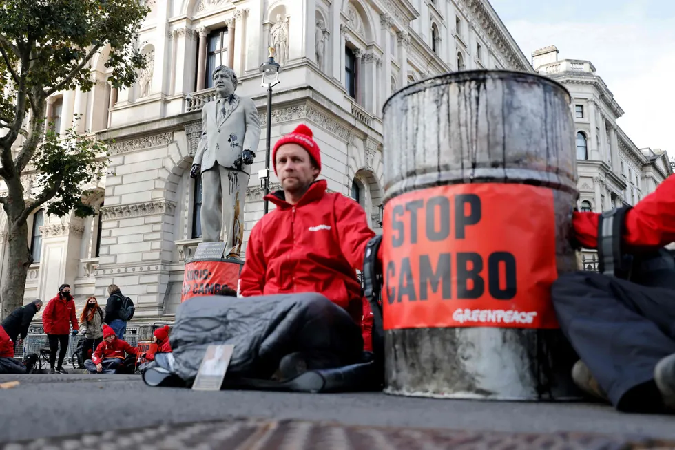 Protest: Greenpeace activists make their presence felt in London during a 2021 protest against the Cambo oilfield project.