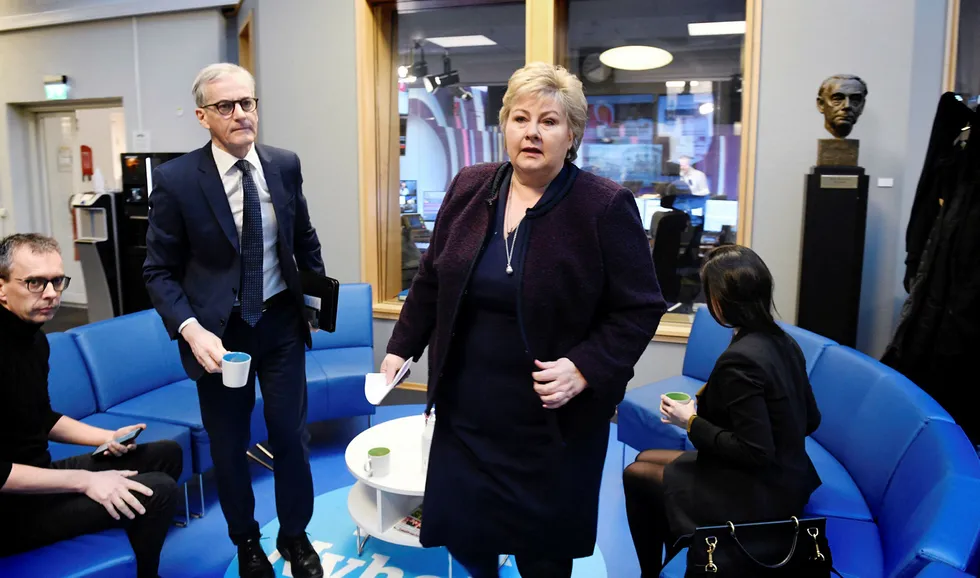 Statsminister Erna Solberg og Ap-leder Jonas Gahr Støre deltok i sendingen Politisk kvarter på NRK torsdag morgen.