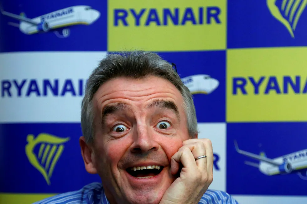Ryanairs fargerike toppsjef, Michael O'Leary. Her fra en pressekonferanse i 2013. Foto: Yves Herman
