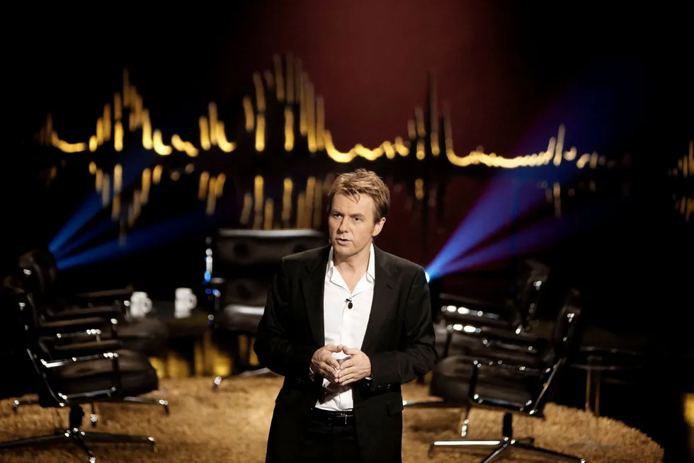 Programleder Fredrik Skavlan i studio under tv-innspillingen av «Skavlan». Foto: Sören Andersson/NTB Scanpix
