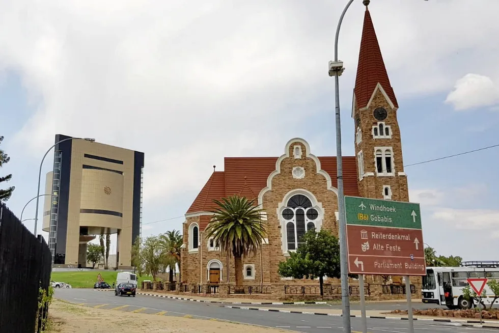 The historical centre of Windhoek in Namibia showing Christchurch and the country's National Museum.