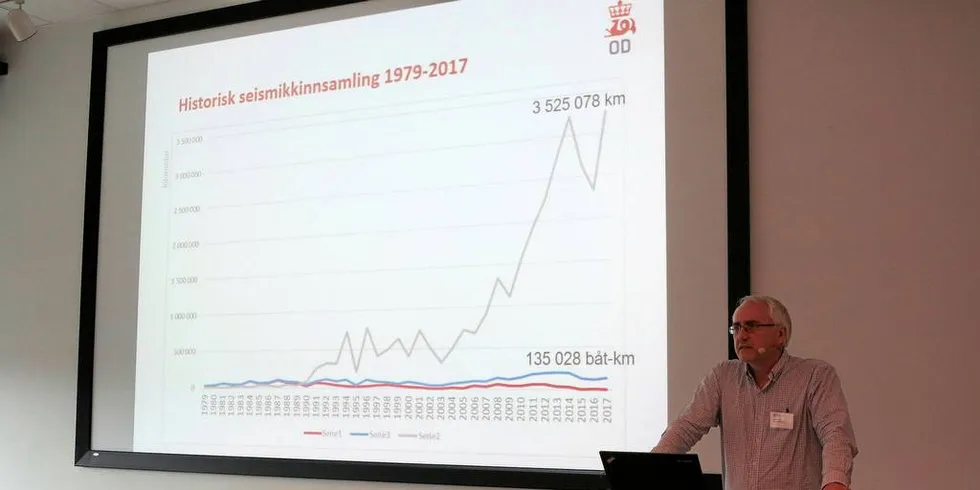 Jan Stenløkk i Oljedirektoratet kunne vise til en rekordstor seismikkaktivitet i 2017.Foto: Nils Torsvik