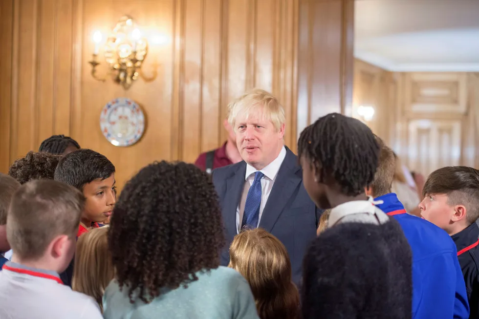 British Prime Minister Boris Johnson takes questions from children aged 9-14 during an education announcement inside Downing Street in London, Britain, August 30, 2019. Jeremy Selwyn/Pool via REUTERS