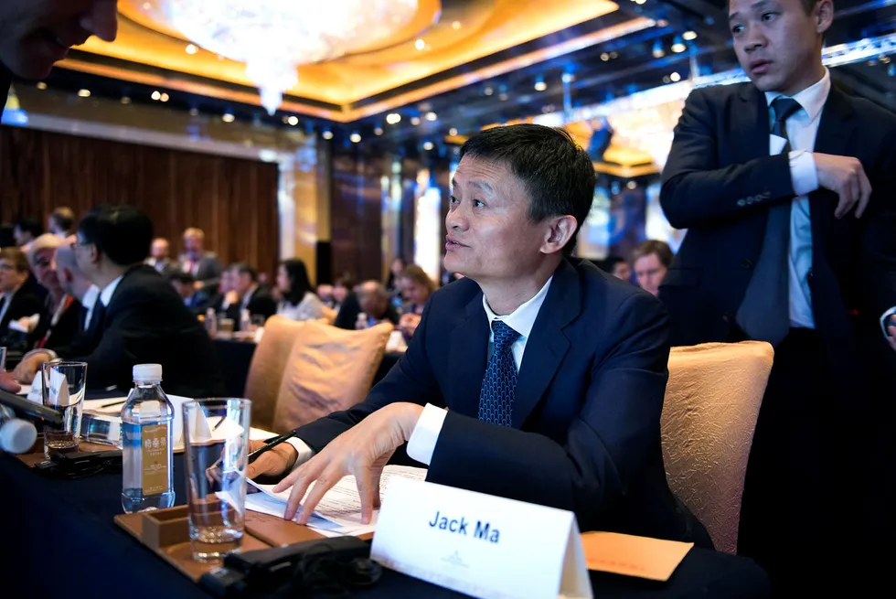 Alibaba-gründer Jack Ma deltok på åpningen av den norske delegasjonen i Beijing fredag og lovpriser Norge. Foto: Per Ståle Bugjerde