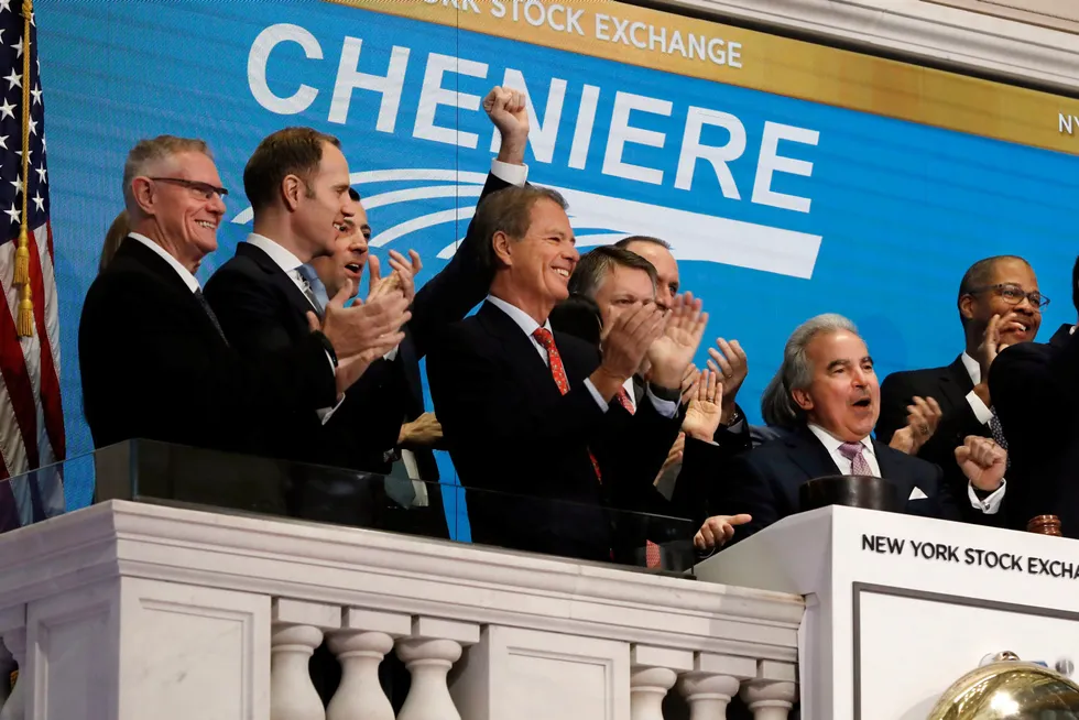 Good year: Cheniere Energy chief executive Jack Fusco, right, ringing the opening bell of the New York Stock Exchange in 2020.