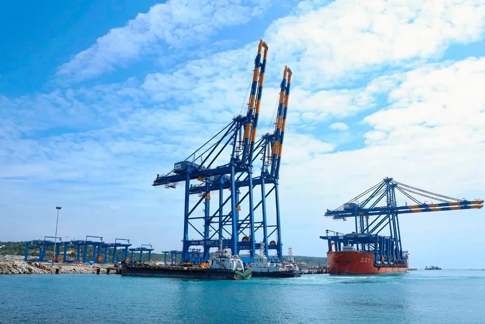 Cranes at the Vizhinjam deepwater port, which is currently under construction.