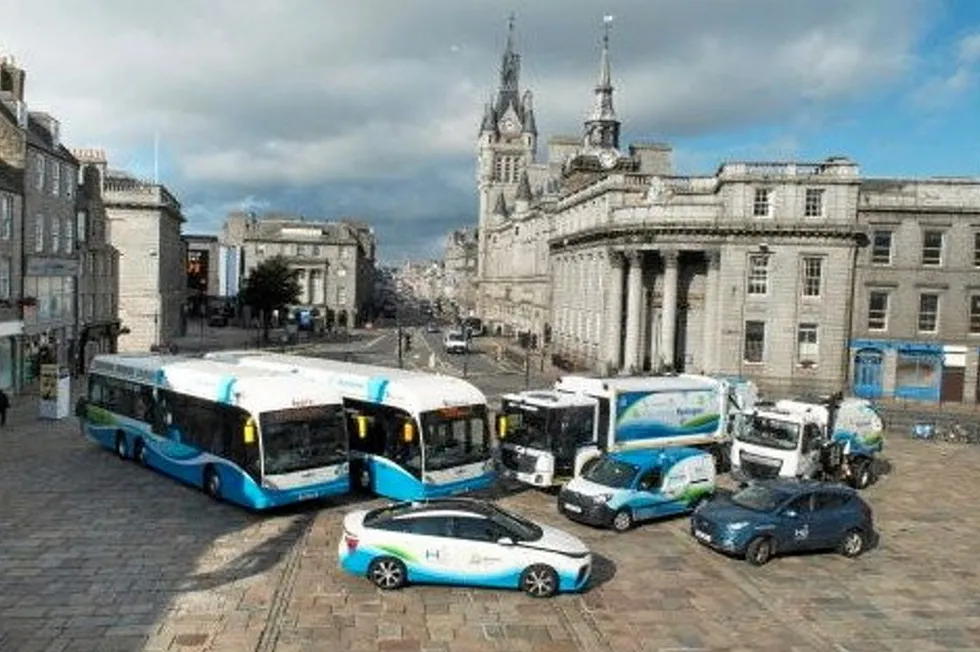 Hydrogen powered vehicles in Aberdeen city centre.