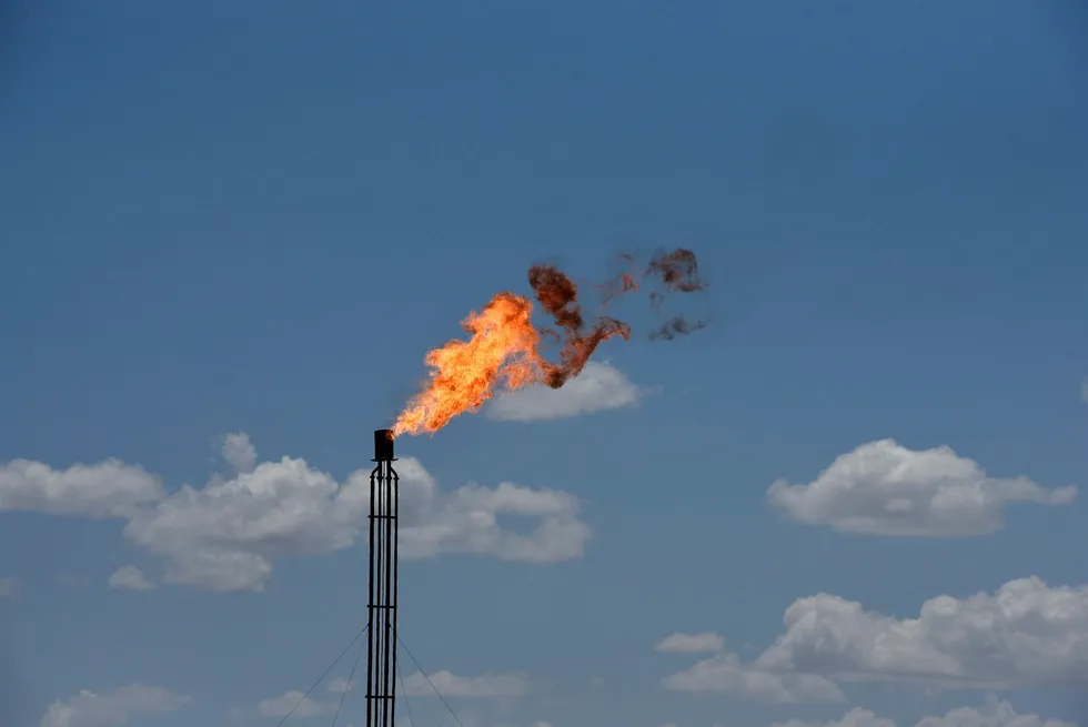 Flaring data: Excess gas is burned off from a plant in the Permian Basin oil production area near Wink, Texas in August 2018