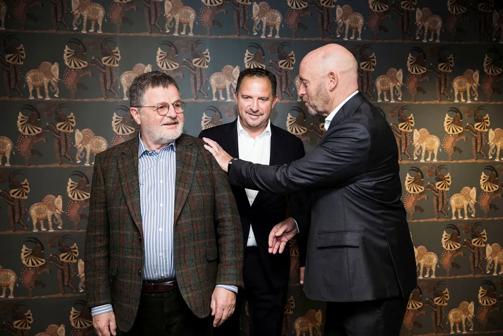 Asmund Haare (til venstre), Mads Jacobsen og Rune Firing da de lanserte det nye hotellkonsernet Maribel høsten 2018.