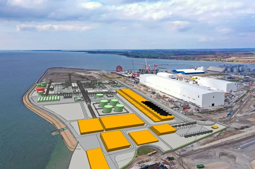 A rendering of Arcadis' planned e-fuels plant in Vordingborg, Denmark.