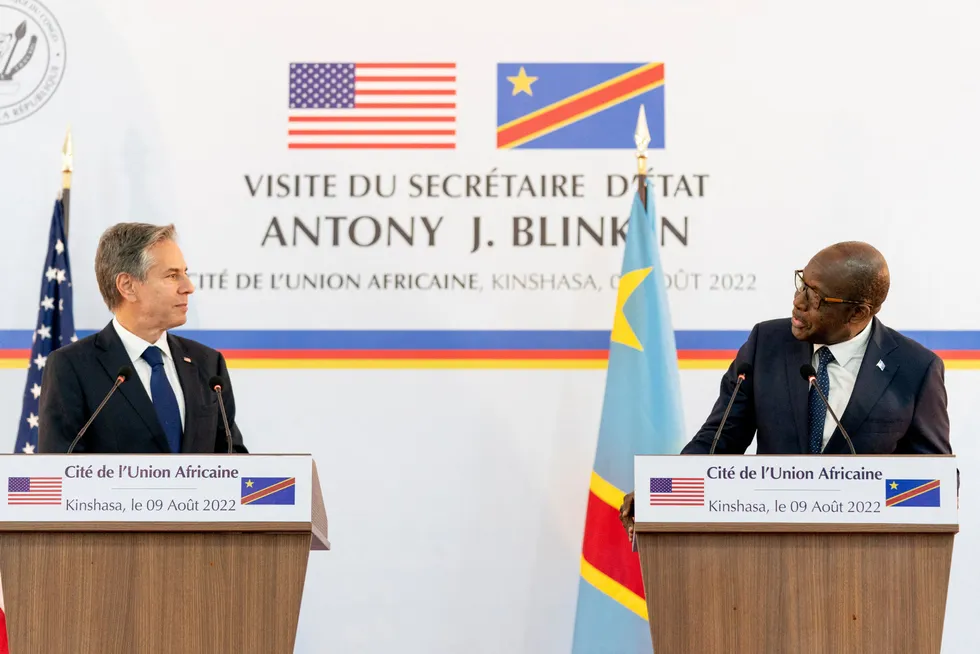 Agreement: US Secretary of State Antony Blinken and DR Congo Foreign Minister Christophe Lutundula hold a news conference in Kinshasa on 9 August