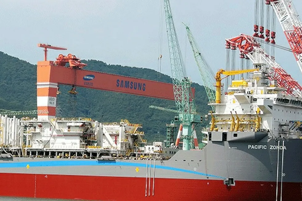 In the spotlight: the drillship Pacific Zonda, pictured during construction at Samsung Heavy Industries