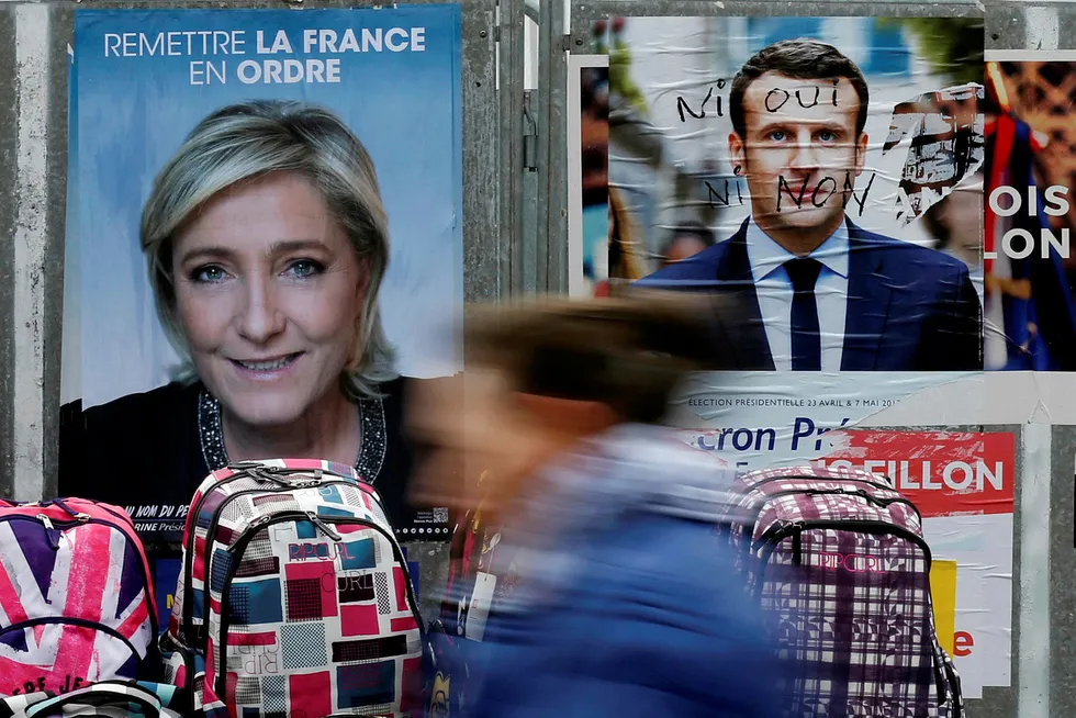 Høyrepopulisten Marine Le Pen går videre til den andre valgrunden 7. mai sammen med Macron. Foto: Pascal Rossignol/Reuters/NTB scanpix