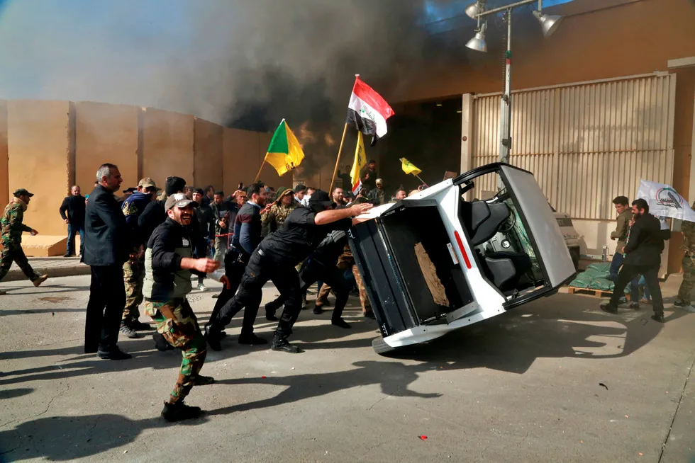 Protests: at the US embassy in Baghdad on Tuesday