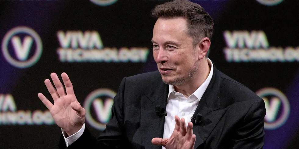 Tesla CEO Elon Musk speaks during an event at the Vivatech technology startups and innovation fair at the Porte de Versailles exhibition centre in Paris.