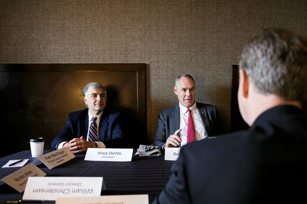 Optimising revenue: energy policy counsellor Vincent DeVito (left) with US Interior Secretary Ryan Zinke