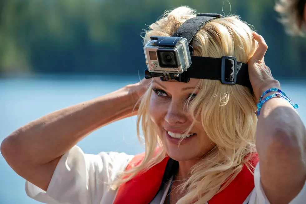Pamela Anderson joins protest against salmon farming. Pamela Anderson joins protest against salmon farming at Cermaq site.