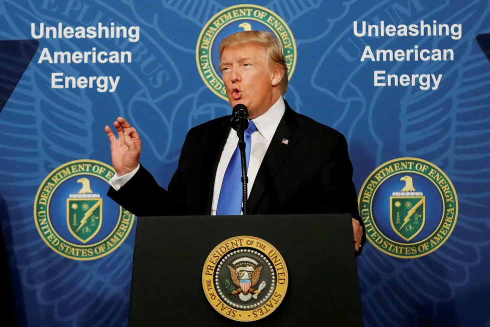 FILE PHOTO: U.S. President Donald Trump delivers remarks during an 'Unleashing American Energy' event at the Department of Energy in Washington, U.S., June 29, 2017. To match Special Report USA-NUKES/PLUTONIUM REUTERS/Carlos Barria/File Photo