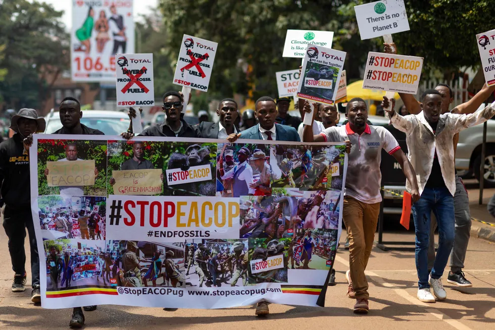 Grave issue: Environmental activists take to the streets of Kampala to protest against the East African Crude Oil Pipeline.