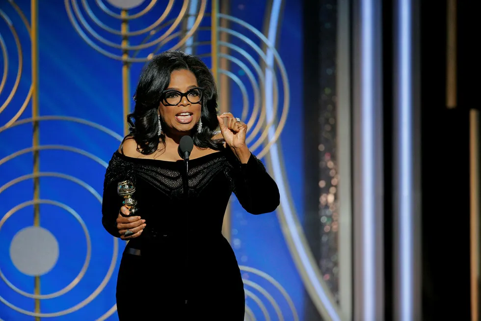 Under Golden Globe-utdelingen 7. januar i år ba konferansier Seth Meyers Oprah Winfrey om å stille til valg som president. Under samme utdeling mottok hun æresprisen Cecil B. DeMille Award. Foto: Paul Drinkwater