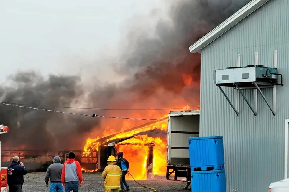 Firefighers fighting the fire at fish processing plant Special K Fisheries.
