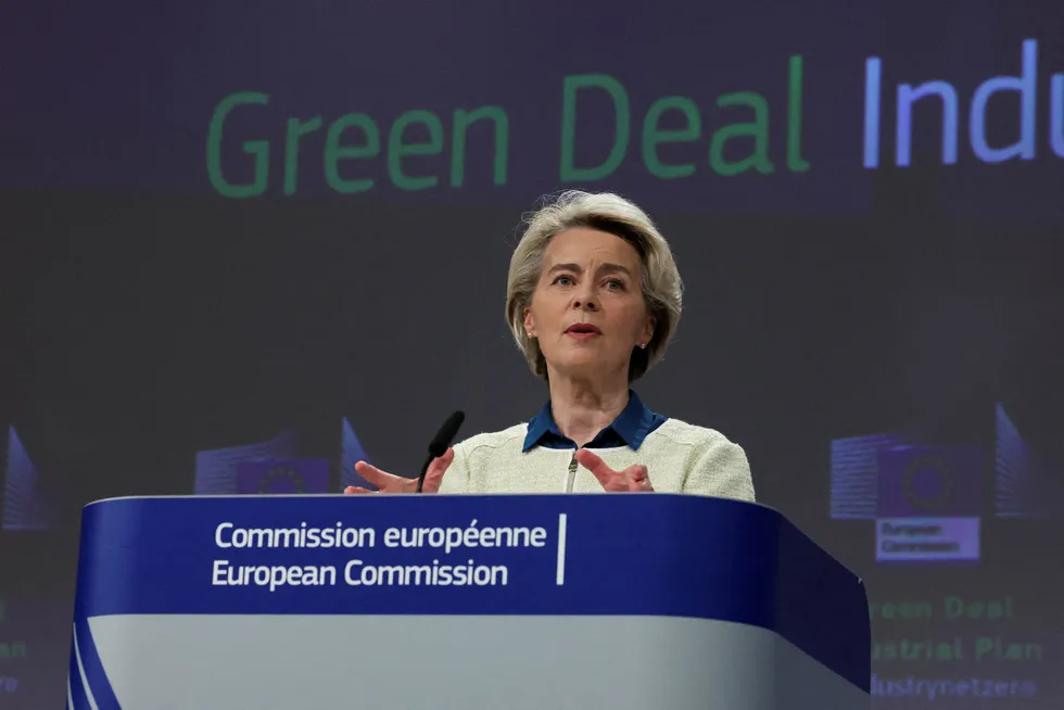 Simpler, faster, predictable: European Commission President Ursula von der Leyen announces the Green Deal Industrial Plan in Brussels.