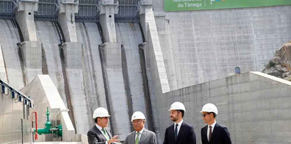 Iberdrola chairman Galan (l) and Portuguese prime minister Costa (left middle) inaugurate the Tâmega hydropower complex with pumped storage