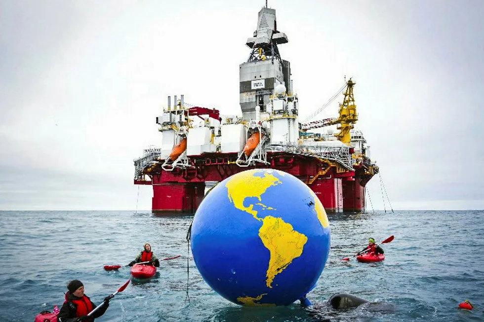 Controversial: earlier drilling in the Barents has triggered protests by Greenpeace, such as at the Korpfjell prospect drilled by Equinor using the Songa Enabler