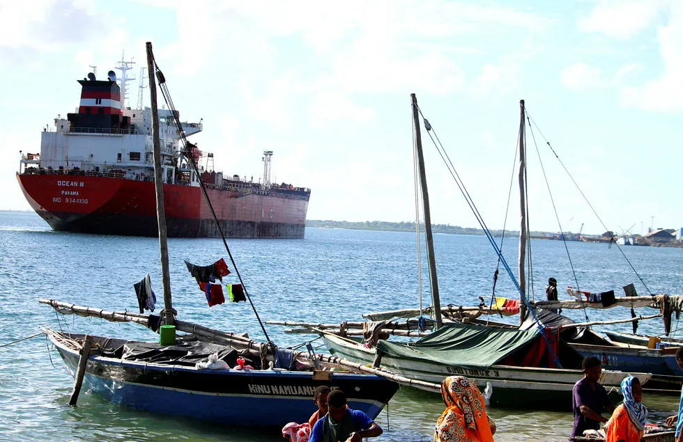 Vulnerable: an oil tanker sits off the Tanzanian oil and gas logistics town of Mtwara, where Islamists staged an attack recently