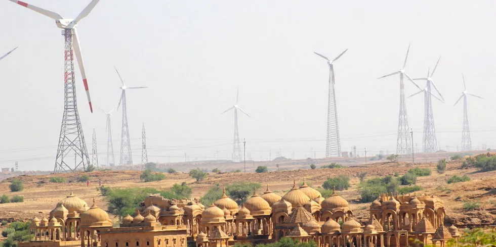 A wind farm near the city of Jaisalmer in the western Indian state of Rajasthan.