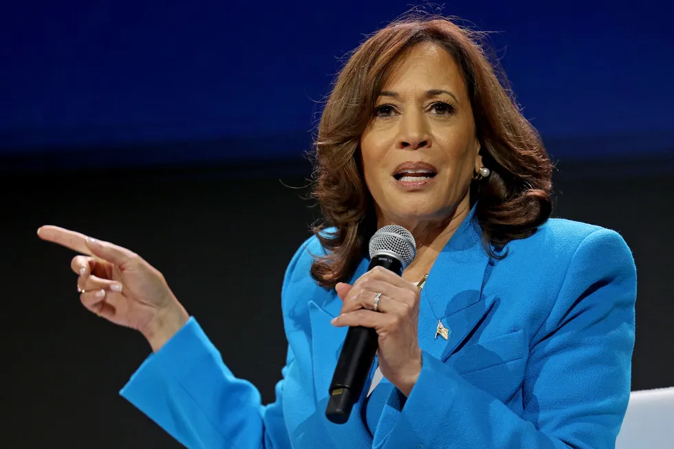 Visepresident Kamala Harris taler til Global Black Economic Forum i New Orleans sist helg.