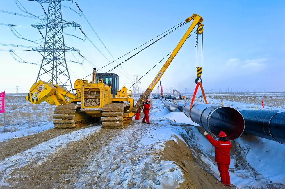 Construction of a west-east gas transmission pipeline in the northern province of Gansu, in November last year.