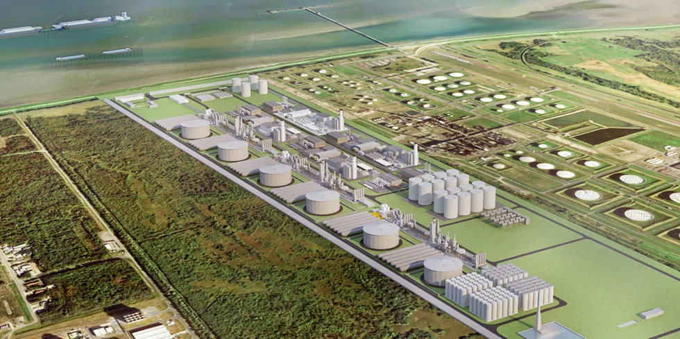 A rendering of the proposed 'green gas' terminal at Wilhelmshaven, Germany.
