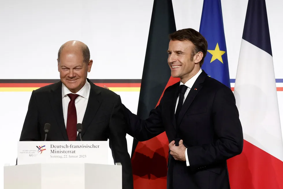 Alliance: French President Emmanuel Macron and German Chancellor Olaf Scholz met on Sunday in Paris to commemorate the 60th anniversary of the Elysee Treaty of 1963.